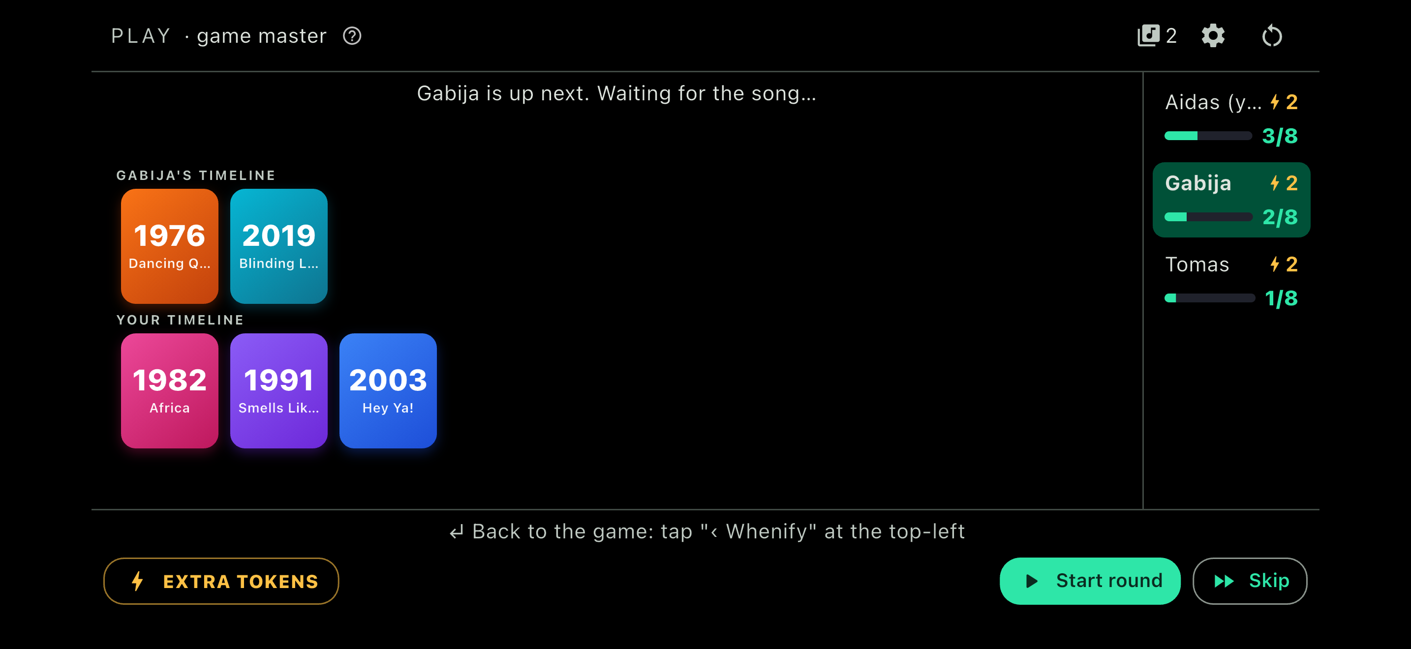 Whenify gameplay — a music timeline with colourful year cards